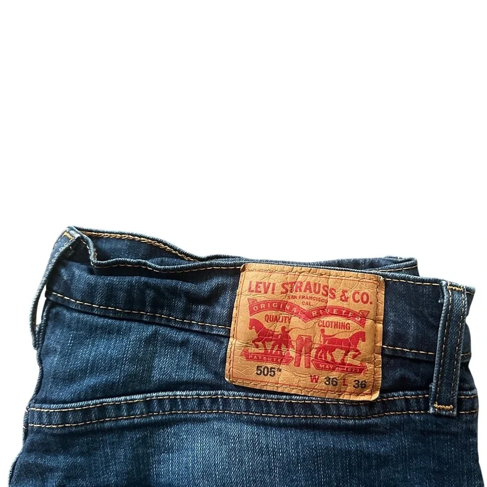Levis 505  Dark Wash Blue Regular Fit Straight Leg Jeans Men's 36x36